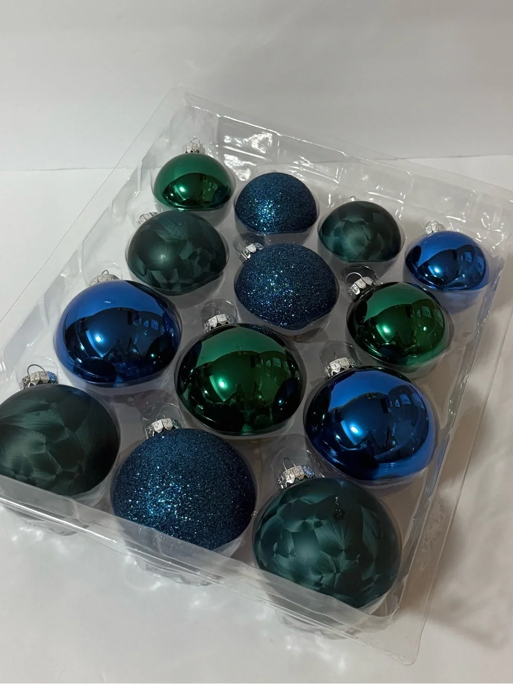 Jewel Tone Glass Ornaments Assorted Sizes 26pc Set (2 Trays of 13)